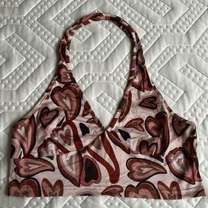 Brown halter top with hearts